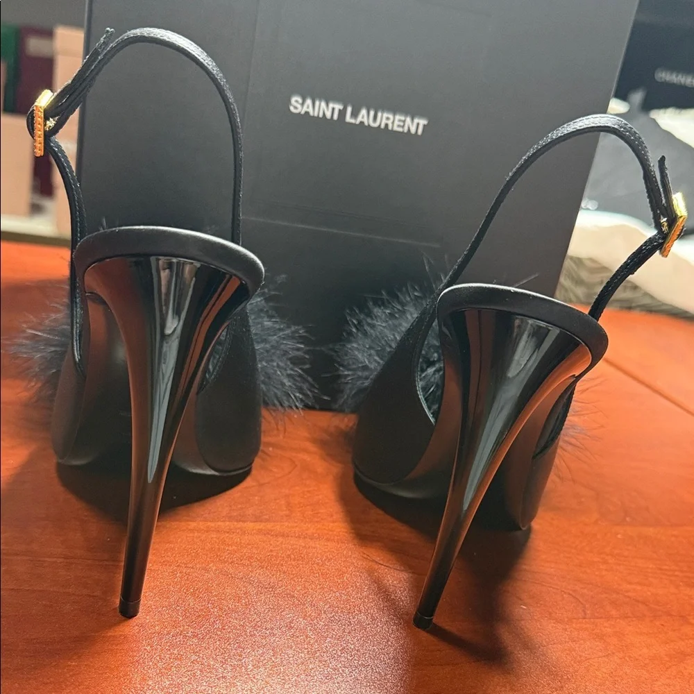 Saint Laurent Black Feathered Heels - Picture 9 of 11